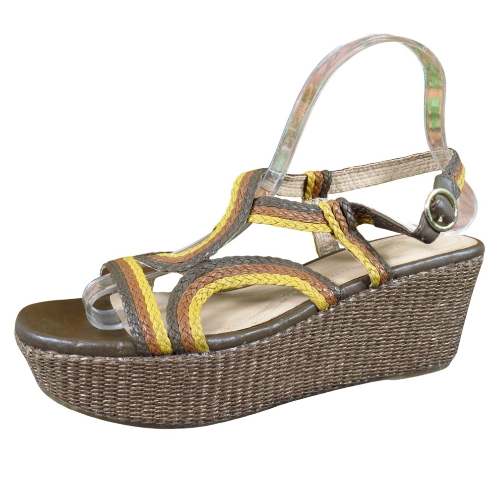 Naturalizer Women Platform Sandal‎ 8.5 Narrow Casual Summer Brown Yellow Braided